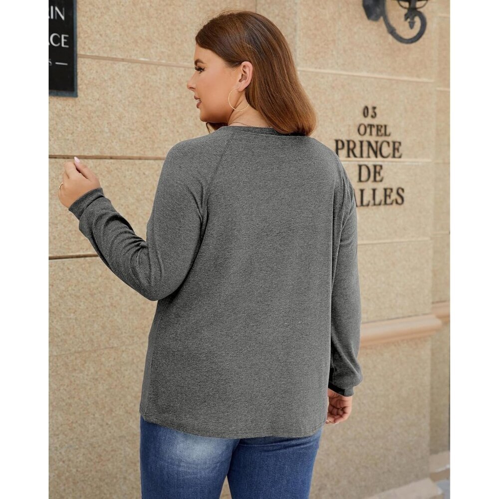 Women's Plus Size Long Sleeve Fall Blouse Casual Dressy Tunic Grey 4X - Picture 5 of 5